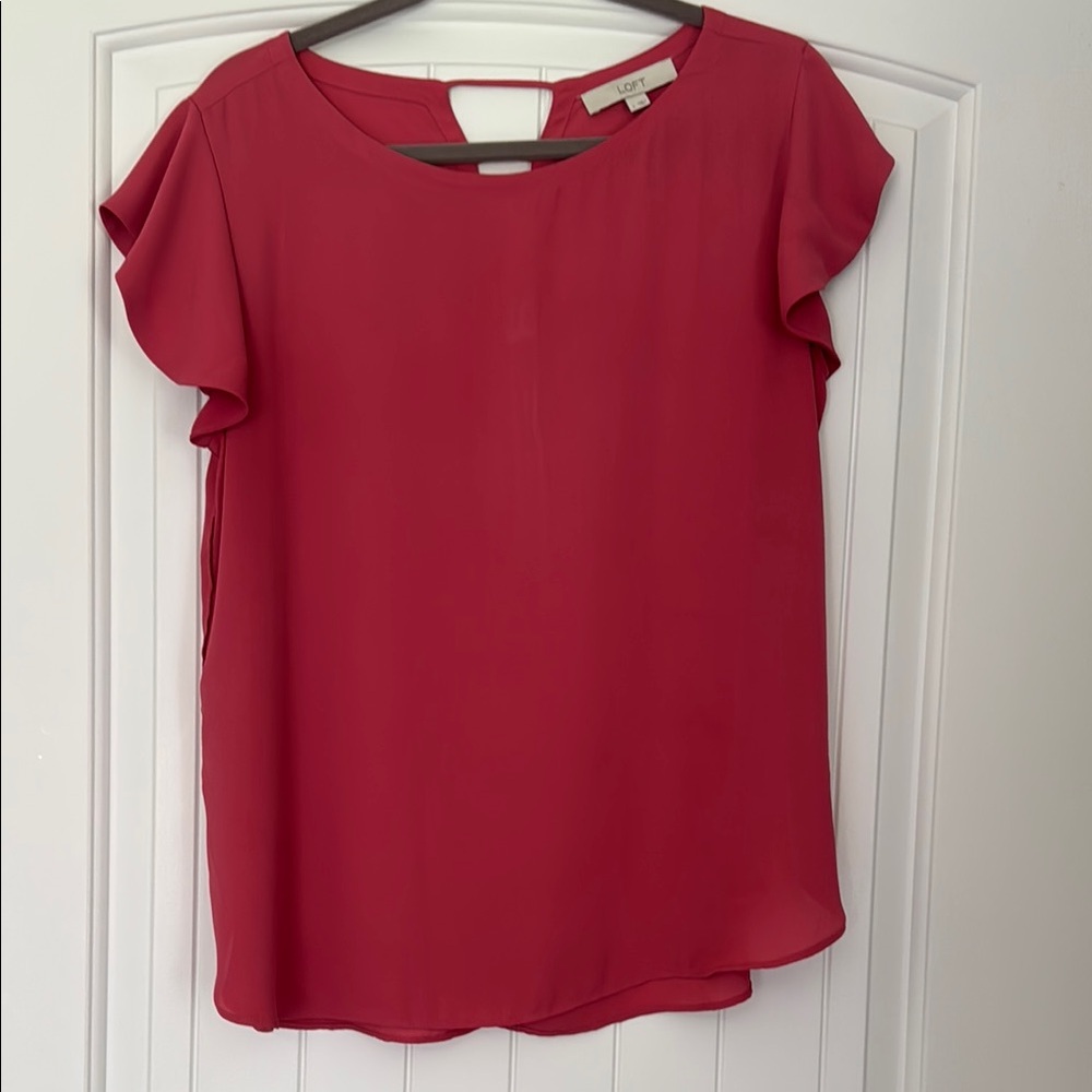 LOFT Pink Flutter Sleeve Blouse Relaxed Fit